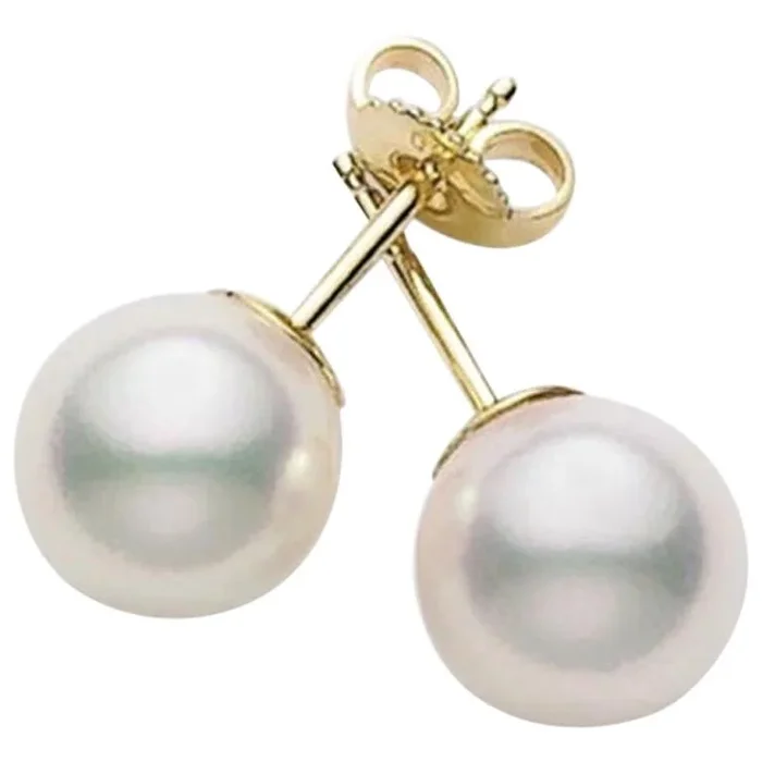 MIKIMOTO 8-8.5mm Akoya Cultured Pearl Stud Earrings in 18K Yellow Gold (A+)
