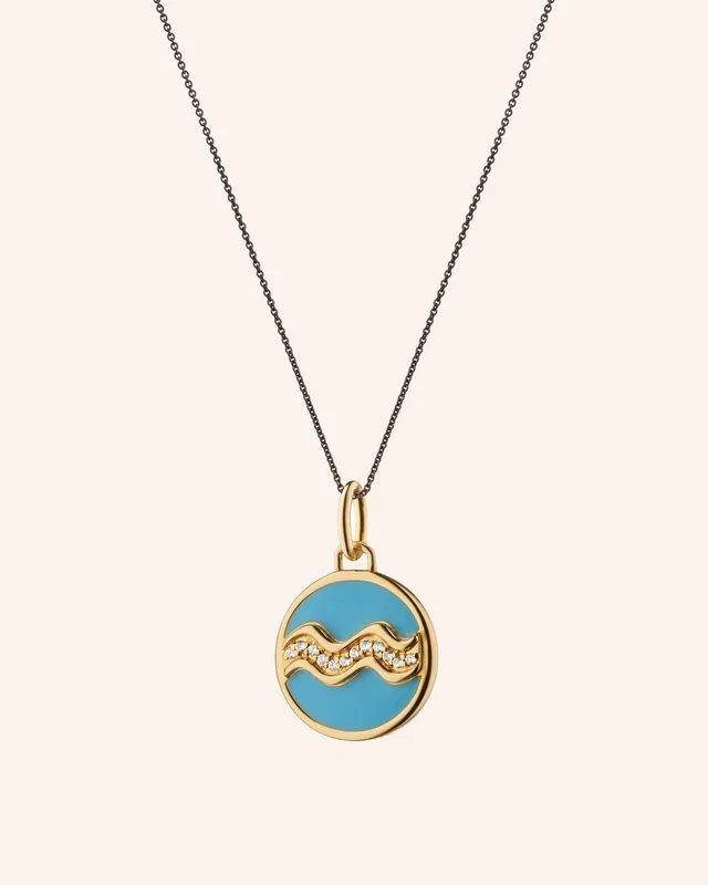 Mini “Aquarius” Turquoise Enamel Necklace with White Sapphires