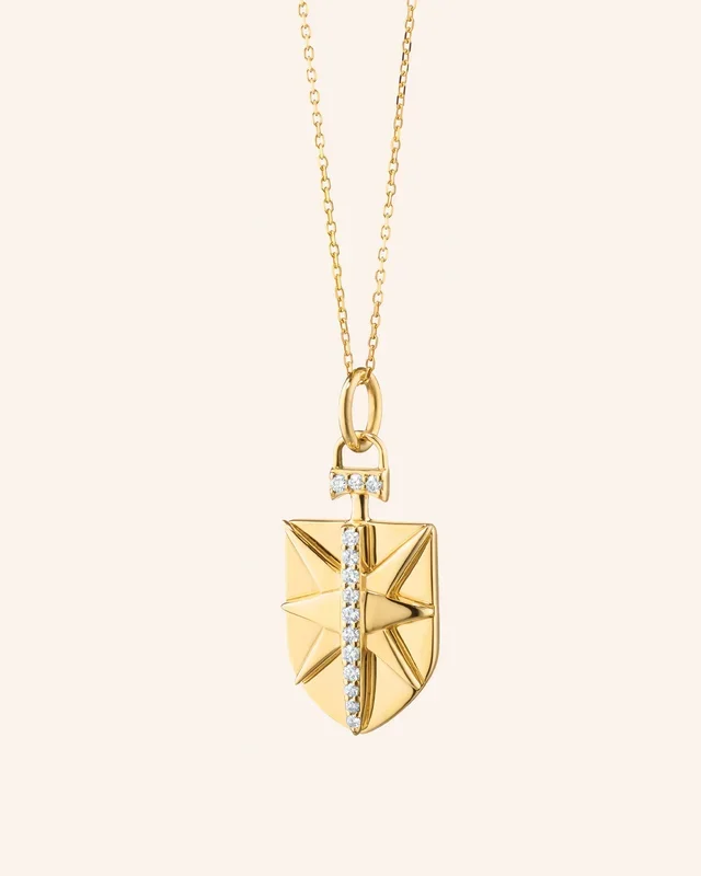 Mini “Fearless” Shield Necklace with Diamonds