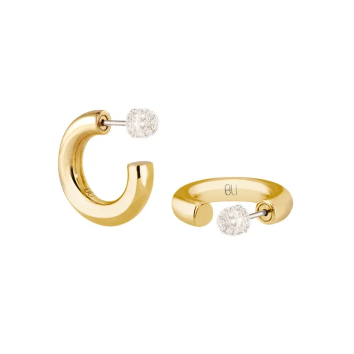 Mini AN-O Hoops – Light Gold and Zircons