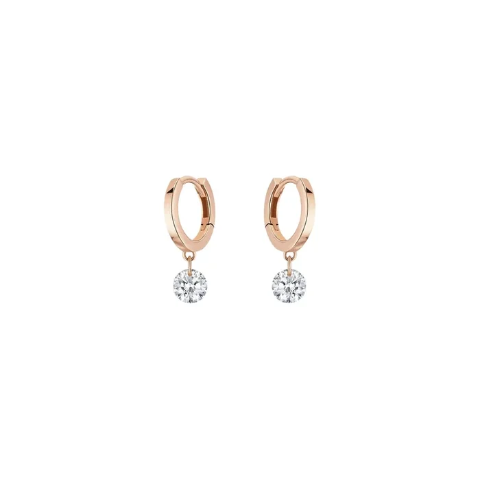 Mini créoles La Brune et La Blonde 360° en or rose 2 diamants 0,30 carat EA0036PGDI – Lepage