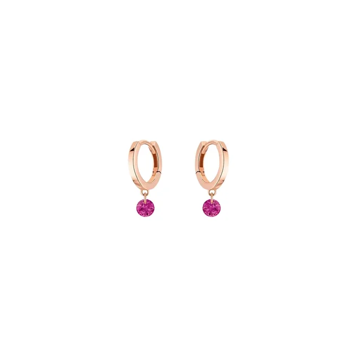 Mini créoles La Brune et La Blonde Confetti en or rose et 2 rubis 0,30 carat