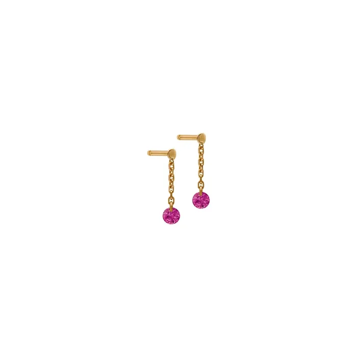 Mini pendants d’Oreilles La Brune et La Blonde Confetti en or rose et 2 rubis 0,30 carat