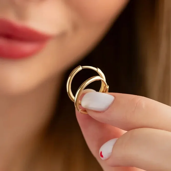 Minimalist 14K Gold Smooth Hoop Earrings, Handcrafted Polished Round Hoops for Woman