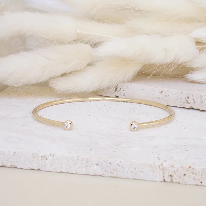 Misaki open bangle bracelet with zircons gold-plated