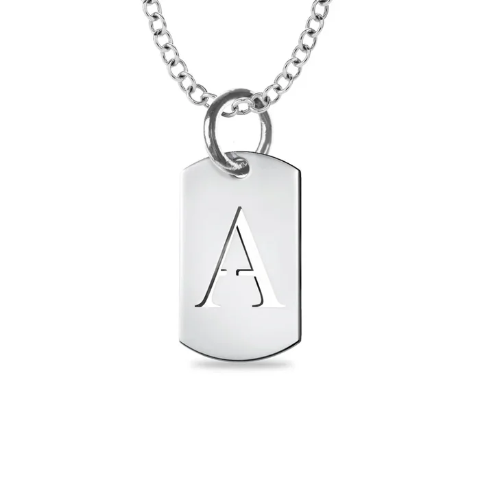 Mitchell K Sterling Silver 10X17MM 18-inch Dog Tag Initial Cutout Necklace. See Details*