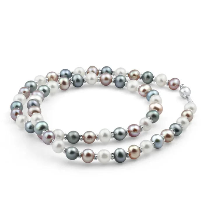 Mixed Colour Freshwater Pink Blue Cream Pearl Necklace