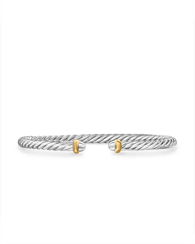 Modern Cable Bracelet in Sterling Silver with 14K Yellow Gold, 4mm