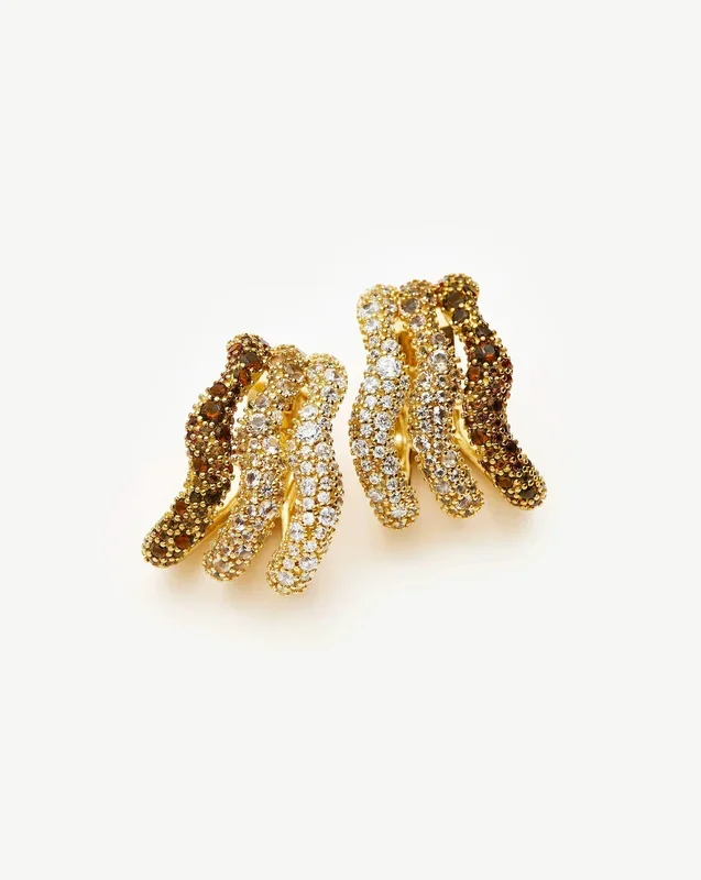 Molten Snow Triple Pavé Small Hoop Earrings | 18k Gold Plated/Cubic Zirconia