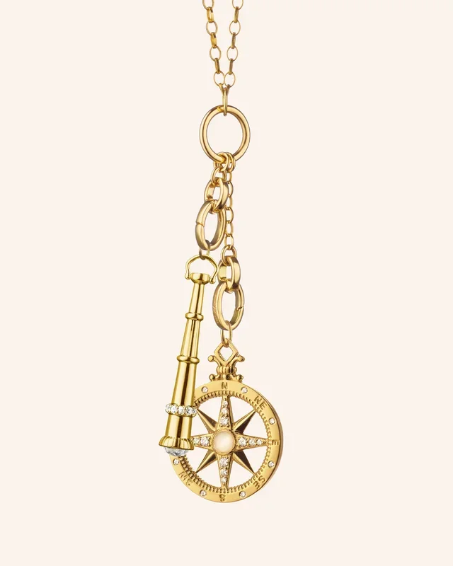 Moms “Adventure” Compass Charm and “Curiosity” Telescope Charm Necklace