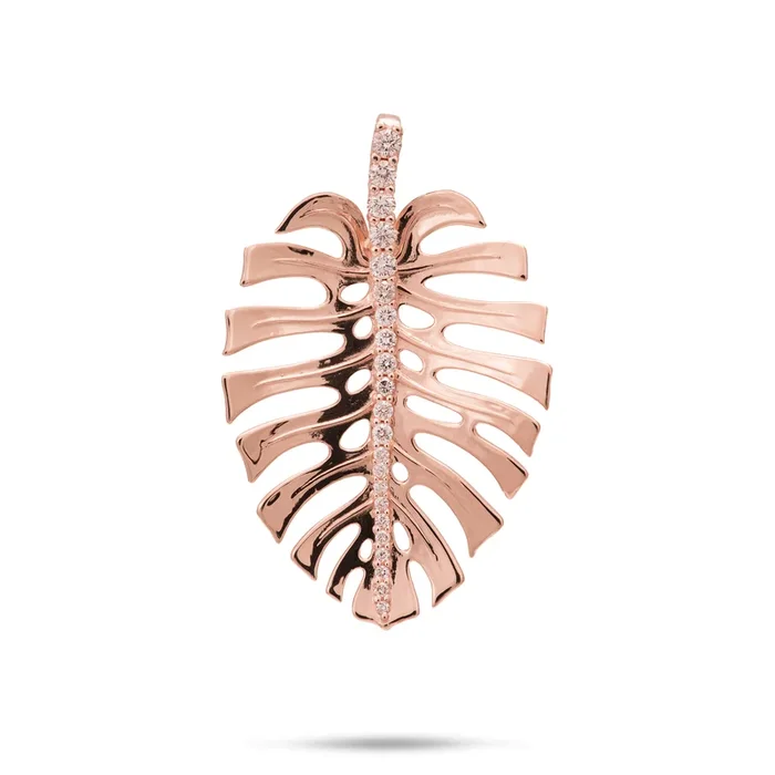 Monstera Pendant in Rose Gold with Diamonds – 35mm