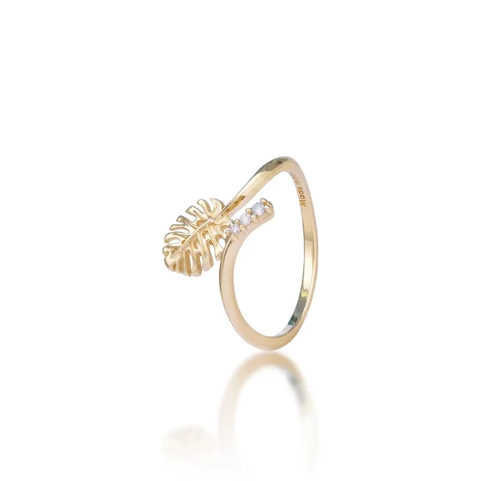 Monstera Ring in Gold with Diamonds – 9mm