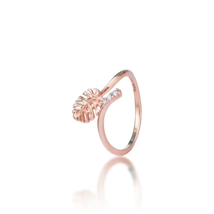 Monstera Ring in Rose Gold with Diamonds – 9mm