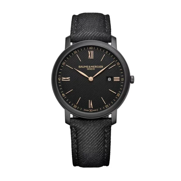 Montre Baume et Mercier Classima quartz cadran noir bracelet toile noir 39 mm 10762- Lepage