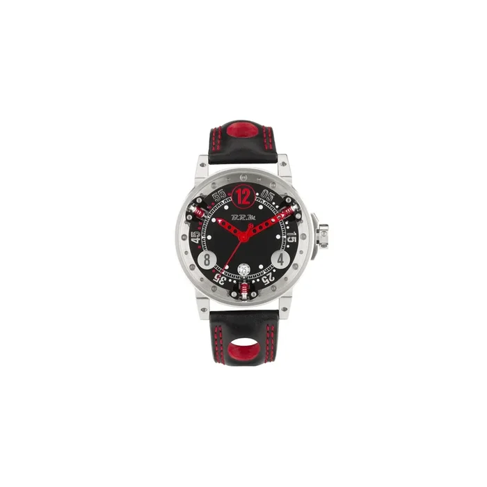 Montre BRM V6 automatique inox cadran noir aiguilles rouges bracelet cuir noir 44 mm
