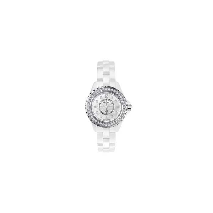 Montre Chanel J12 quartz céramique blanche diamants nacre H2572 – Lepage