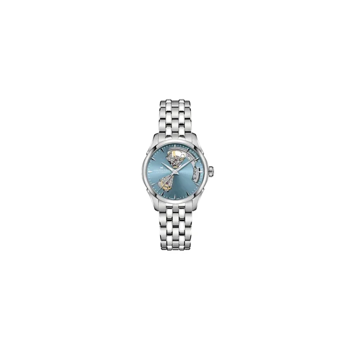 Montre Hamilton Jazzmaster Open Heart Lady automatique cadran bleu bracelet acier 36 mm