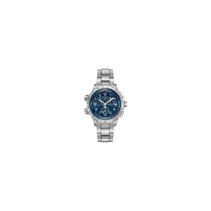Montre Hamilton Khaki Aviation X-Wind GMT quartz cadran bleu bracelet acier 46 mm