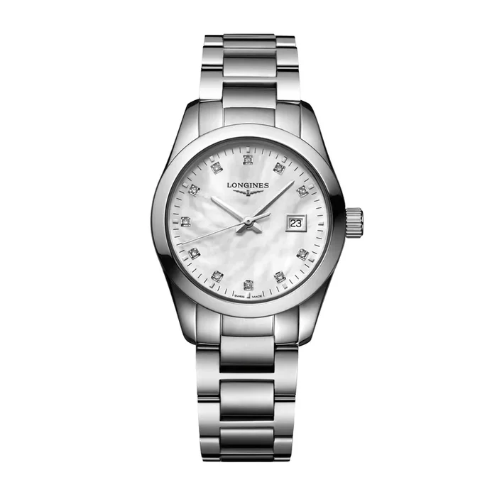 Montre Longines Conquest Classic quartz cadran nacre blanche bracelet acier 29,5 mm