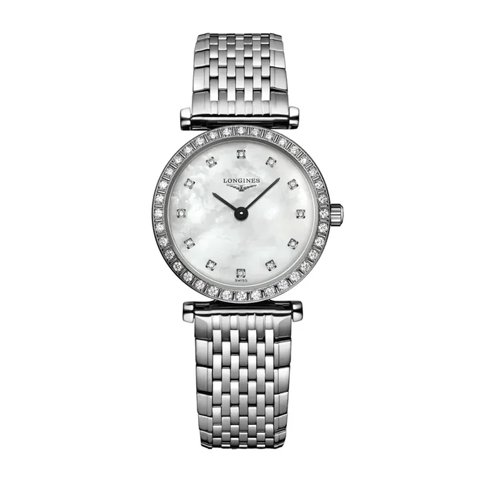 Montre Longines La Grande Classique quartz cadran nacre index diamants bracelet acier 24 mm