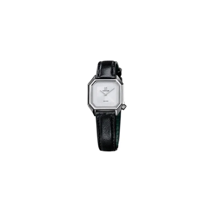 Montre March LA.B Lady Mansart White quartz bracelet cuir noir