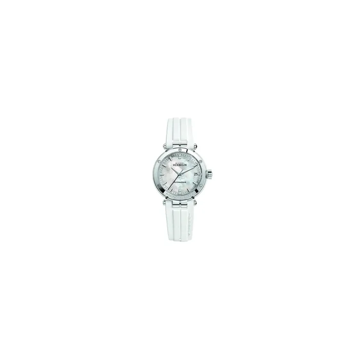 Montre Michel Herbelin Newport automatique cadran nacre bracelet caoutchouc blanc 35 mm