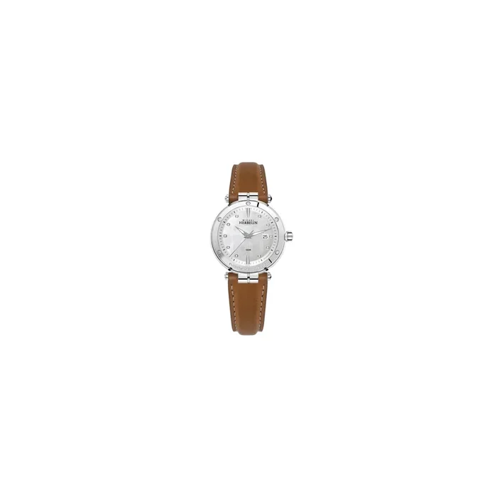Montre Michel Herbelin Newport quartz cadran nacre index diamants bracelet caoutchouc blanc 34,5 mm