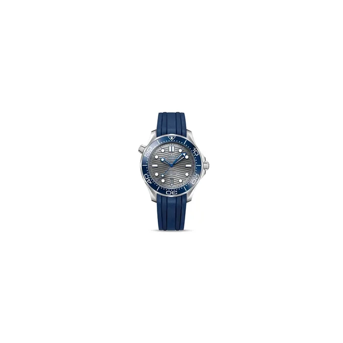 Montre Omega Seamaster Diver 300m Co-Axial Master Chronometer cadran gris bracelet caoutchouc bleu 42 mm