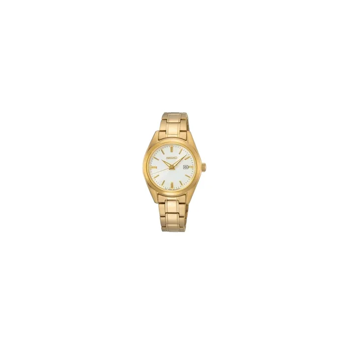 Montre Seiko Classique quartz cadran argenté bracelet acier doré 29,8 mm