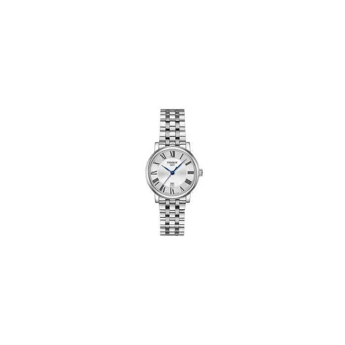 Montre Tissot T-Classic Carson Premium Lady quartz cadran argenté chiffres romains bracelet acier 30 mm