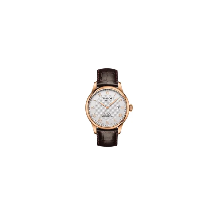 Montre Tissot T-Classic Le Locle Powermatic 80 Silicium PVD or rose cadran blanc bracelet cuir 39 mm