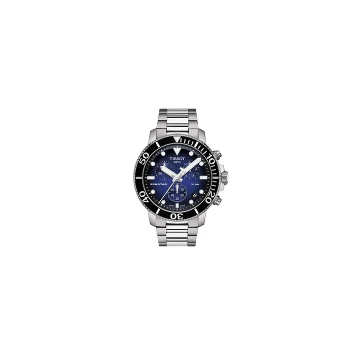 Montre Tissot T-Sport Seastar 1000 Chronograph quartz cadran bleu bracelet acier 45 mm