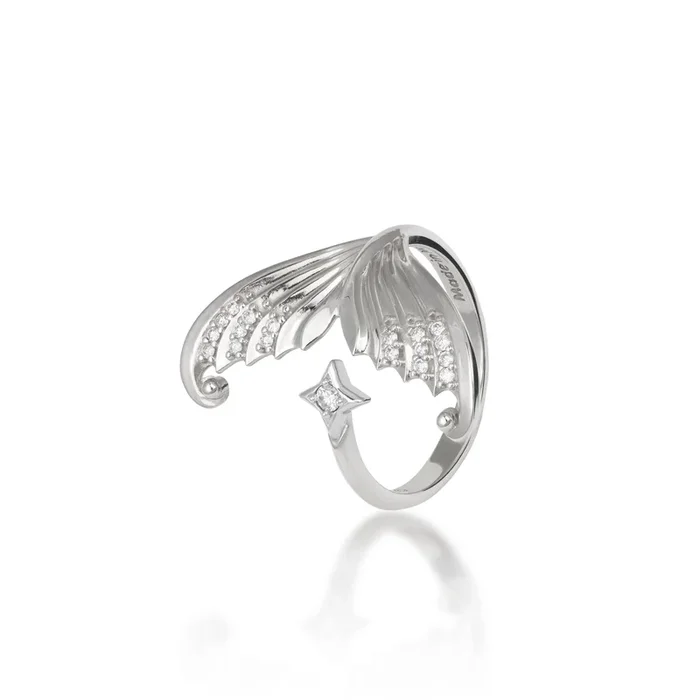 Moon Mermaid Ring in White Gold with Diamonds