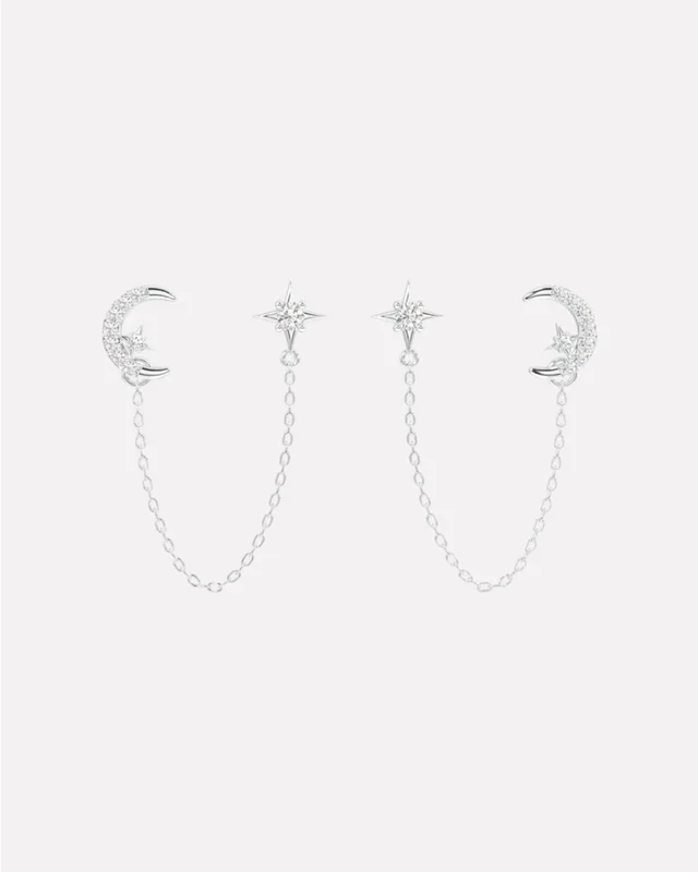 Moon Star 3 In Connector Chain Earrings