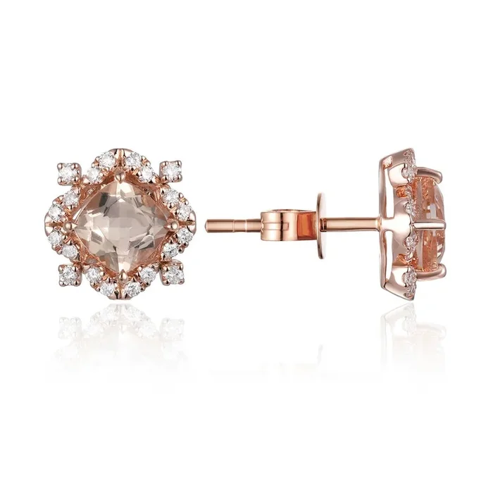 Morganite & Diamond 14K Rose Gold Lotus Stud Earrings