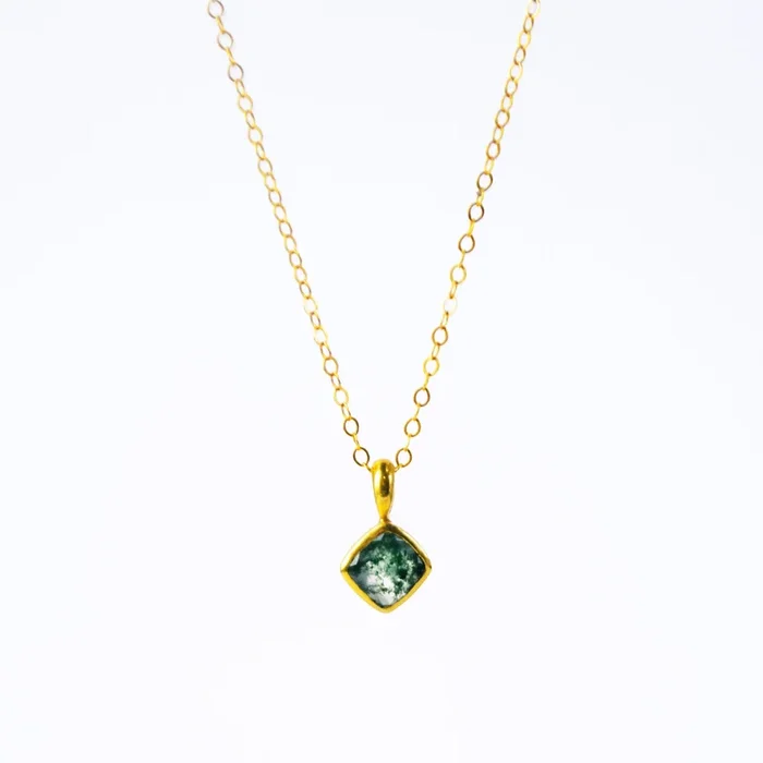 Moss Agate Diamond Shape Necklace