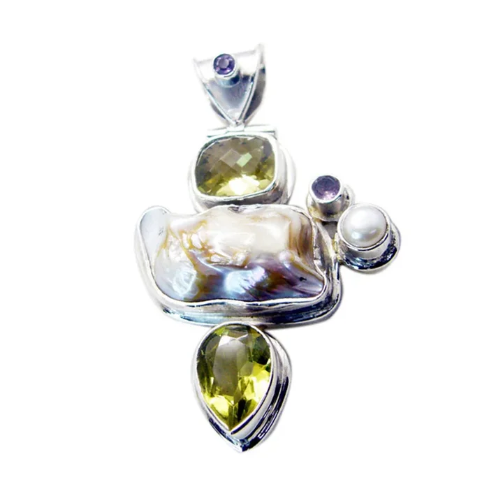 Mother of Pearl Chunky Russian Silver multiple Charlotte Boho White Pendant Jewelry