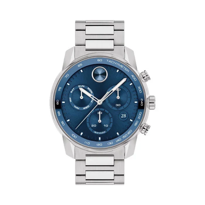 Movado BOLD Verso with 44MM Blue Round Dial and Stainless Steel Bracelet. 3600740