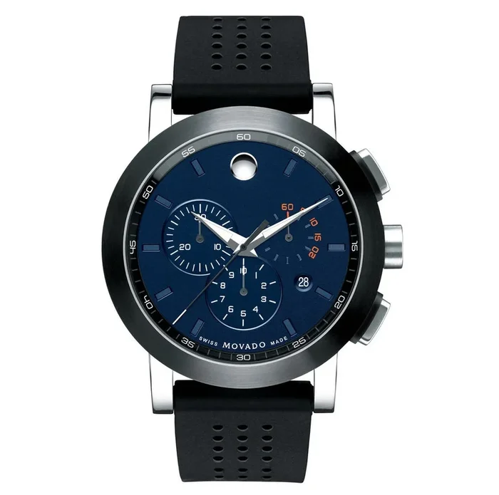 Movado Watch with 44MM Blue Dial and Black Rubber Strap. 0607002