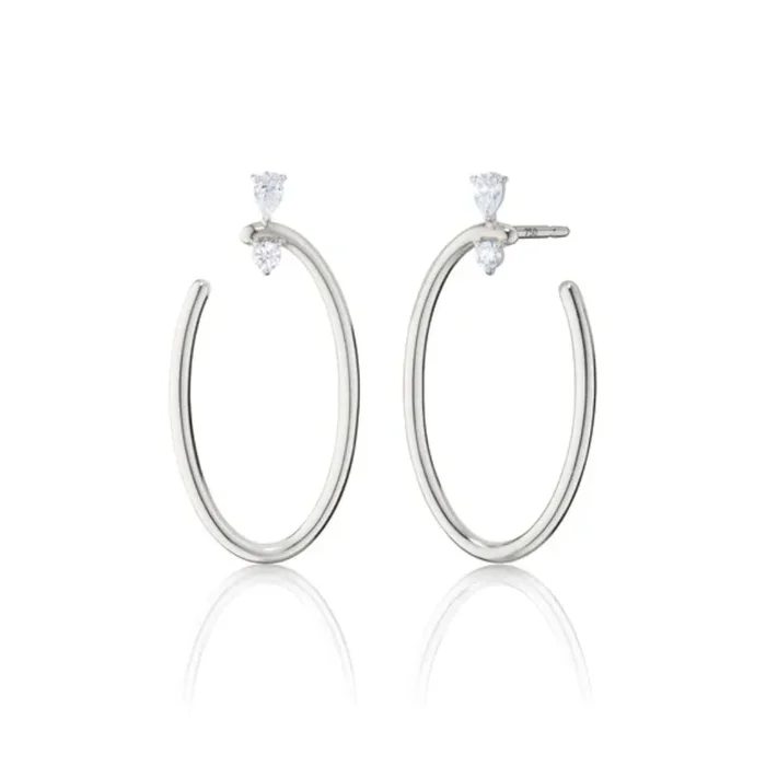 MRK Sterling Silver Large Oval “Galaxy Wrap Hoop” Earrings with White Sapphires