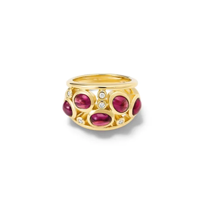 Multi Aeneus Ring 18ct Yellow Gold – Cabochon Rhodolite Garnet & Diamond