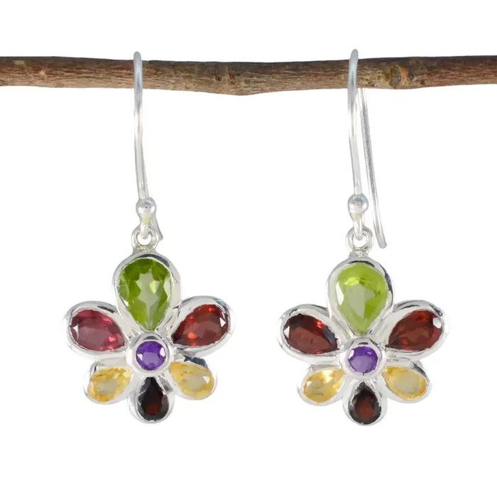 Multi African Julia multiple Dangle multicolor Silver Earring