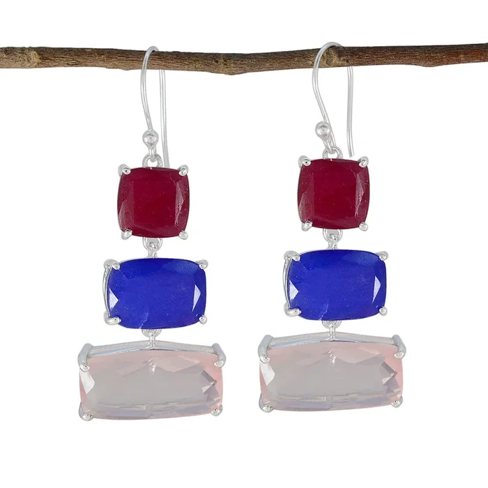 Multi African Lucia Trilogy Dangle multicolor Silver Earring