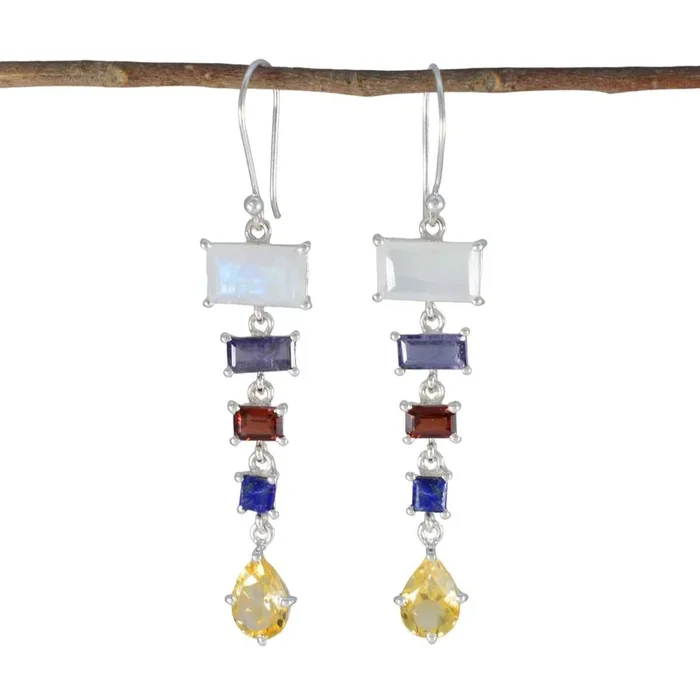 Multi American Violet Penta Dangle multicolor 925 Sterling Silver Earring