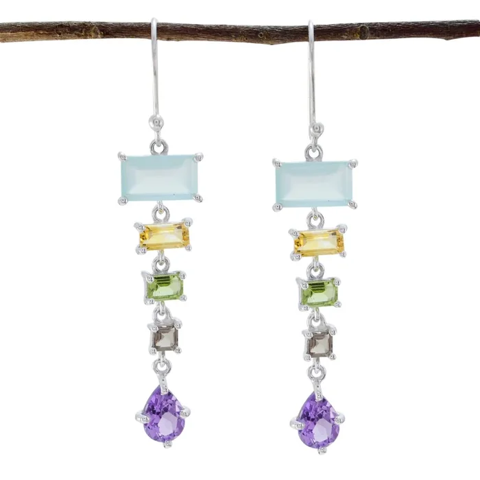 Multi American Yasmin multiple Dangle multicolor 925 Sterling Silver Earring