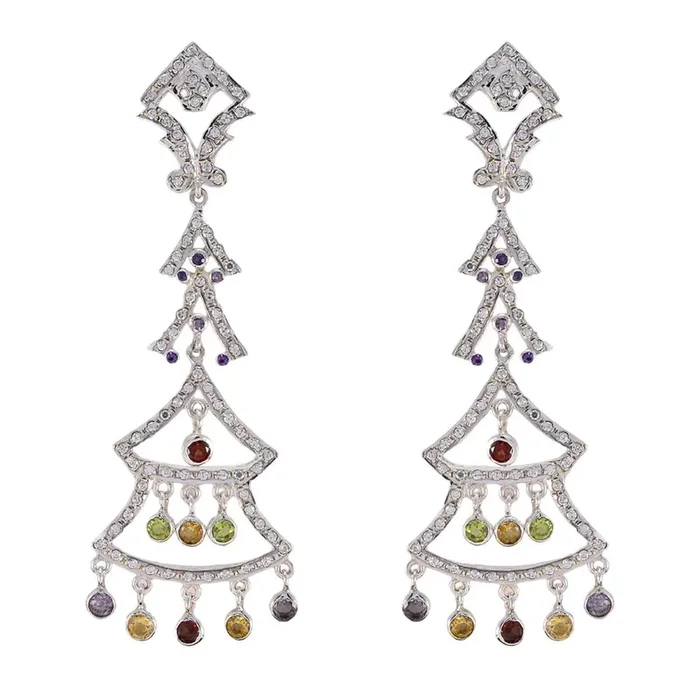 Multi CZ Indian Kristine multiple Stud multicolor 92.5 Silver Earring