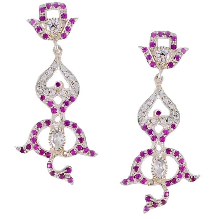 Multi CZ Indian Lakshmi multiple Stud multicolor Sterling Silver Earring