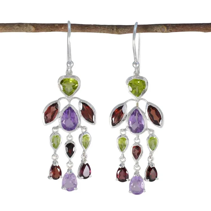 Multi Egyptian Yan multiple Dangle multicolor Sterling Silver Earring