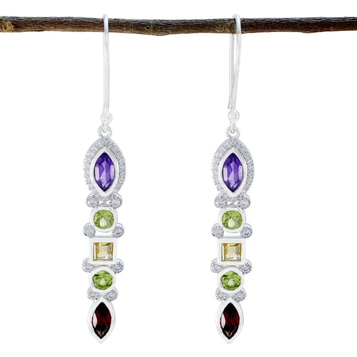 Multi Egyptian Ying multiple Dangle multicolor Silver Earring