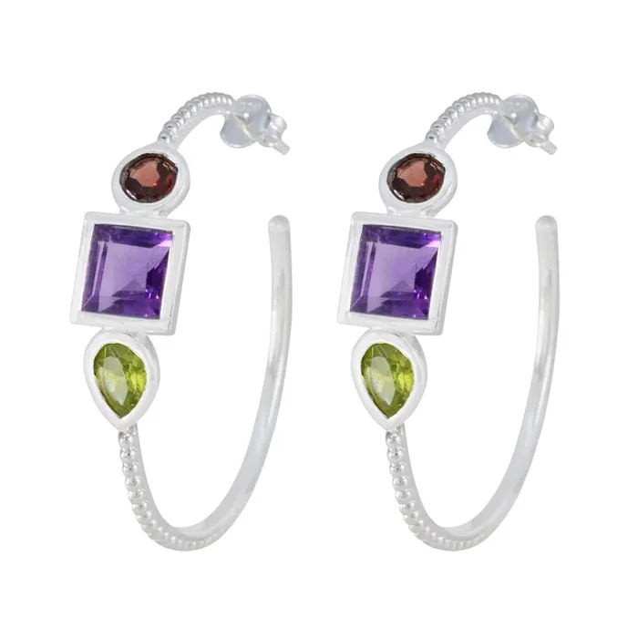 Multi French Hye-jin Trilogy Stud multicolor Silver Earring